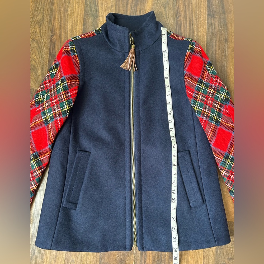 J. Crew Colorblock Shetland Wool Navy Jacket w Red Plaid Arms - Picture 11 of 12